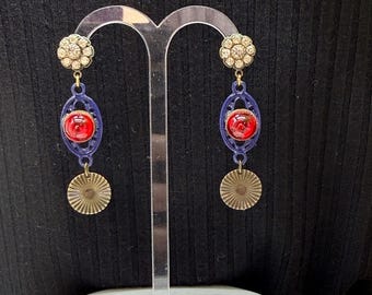 Adorned Crown Jewelry july 4th red white blue enamel glass rhinestone earrings