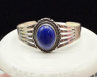 Native American Navajo sterling silver cuff bracelet lapis lazuli Jeannette dale