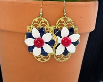 Adorned Crown Jewelry july 4th red white blue flower earrings