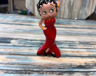 Vintage 90s Vandor Betty Boop Ceramic Figurine Red Dress King Features Syndicate