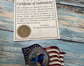 2001 New York State Quarter American Flag Pin American Historic Society COA