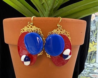 Adorned Crown Jewelry july 4th red white blue bauble earrings