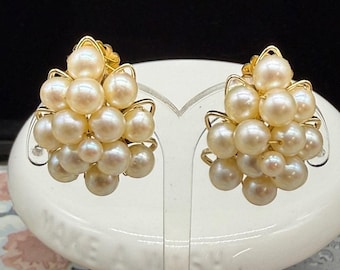 Henry Griffith Vintage 12k Gold Filled Pearl Cluster Clip-On Earrings