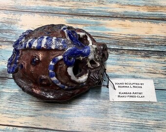 Norma L Nicks Hand Sculpted Raku Fired Clay Art Pottery Sculpture Kansas Artist