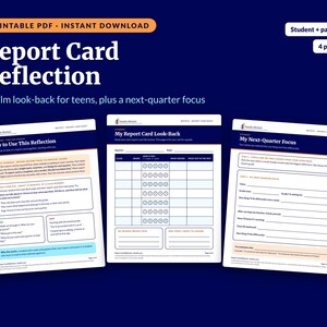 Report Card Reflection Sheet for Teens | Student Self Reflection & Next Quarter Goals | ADHD Executive Function Printable PDF