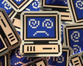 Blue Screen of Death Diecut Sticker, Mirror Shine Foil, Vintage PC Computer Error Decal