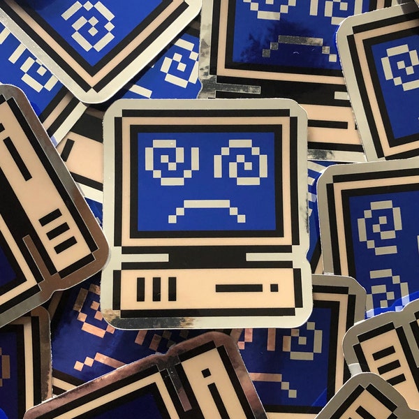 Blue Screen of Death Diecut Sticker, Mirror Shine Foil, Vintage PC Computer Error Decal