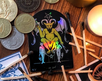 The Devil Tarot Card Holographic Diecut Sticker Major Arcana