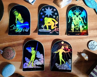 Tarot 5 Card Spread Sticker Series : Ensemble de 5 décalcomanies découpées holographiques