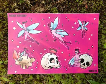 Faerie Mischief - Vinyl Sticker Sheet 6 Mischievous Fairies Causing Problems on Purpose