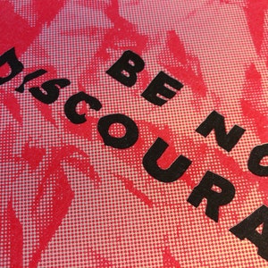 May include: A pink and white background with black text that reads "Be Not Discouraged".