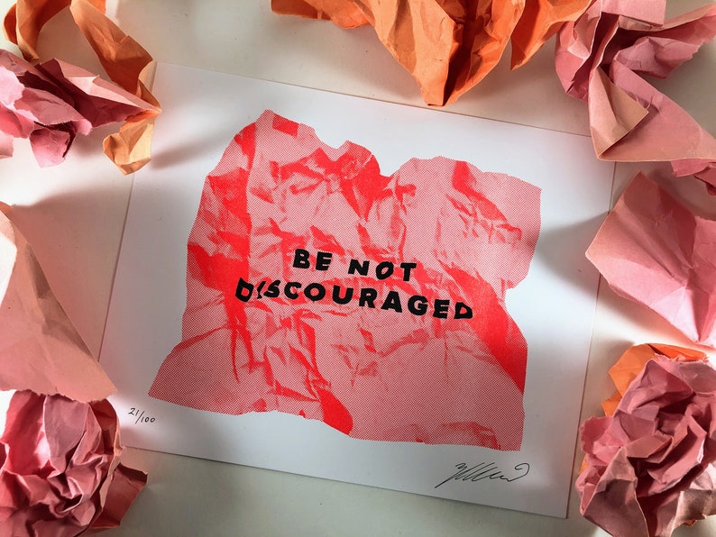 Be Not Discouraged Risograph Illustration Art Print UV Ink image 3