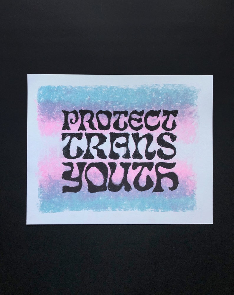 Trans Colored Lettering Protect Trans Youth Risograph Art Print - Etsy