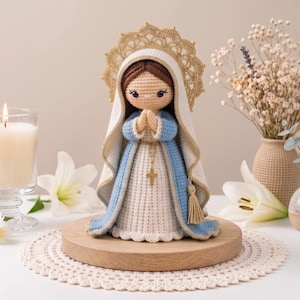 Jungfru Maria virkmönster PDF, Vår Fru Amigurumi handledning, bönedocka, religiös virkdocka, Marian dockmönster, digital nedladdning