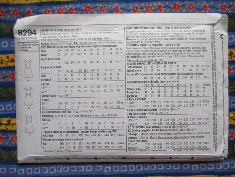 2010s Simplicity Sewing Pattern 8294 Misses Dress and Sash Sizes 6-14 ...