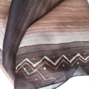 Vintage 1990s abstract brown scarf slightly sheer polyester 21 x 21 inches