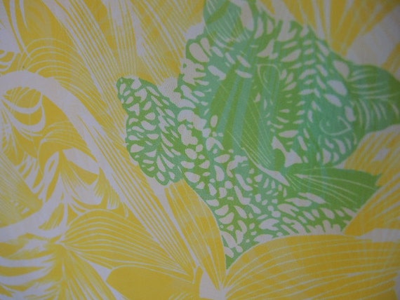 Vintage 1960s sheer scarf  yellow and green tropi… - image 2