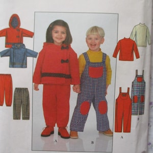 vintage 1990s Simplicity sewing pattern 8257 toddler overalls jacket pants and knit top size 2-3-4