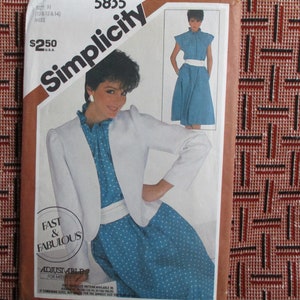 vintage 1980s Simplicity sewing pattern 5835 misses fast and fabulous pullover dress and unlined jacket size 10-12-14 UNCUT