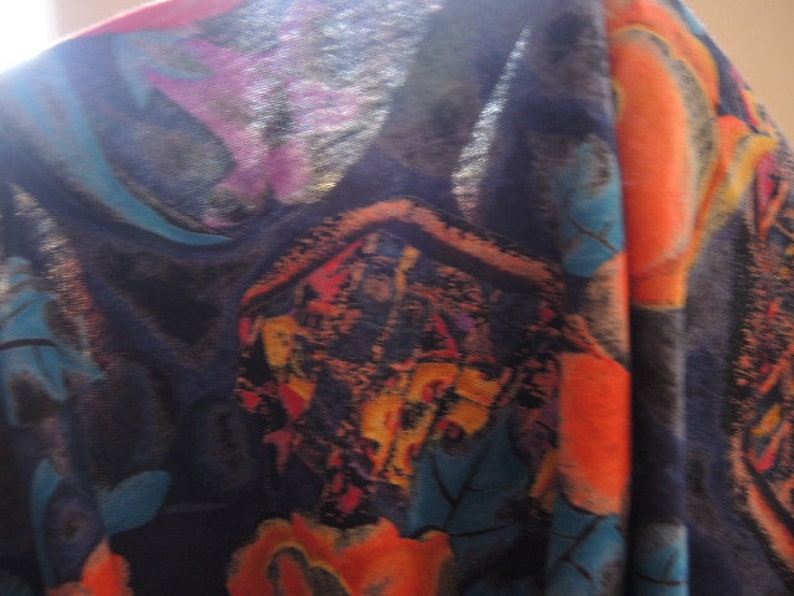 vintage 1980s T shirt fabric abstract urban abstract floral reversible slightly sheer