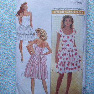 vintage 1980s Butterick sewing pattern 6445 Misses tiered dress strapless or short sleeved size 12