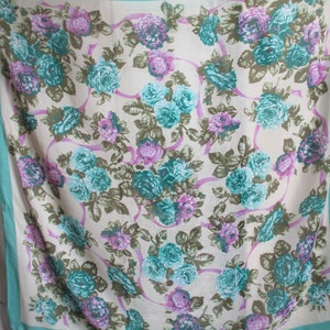 Vintage 1980s scarf Symphony Scarves slightly sheer rayon floral flowers NOS tag on  35 x 35 inches