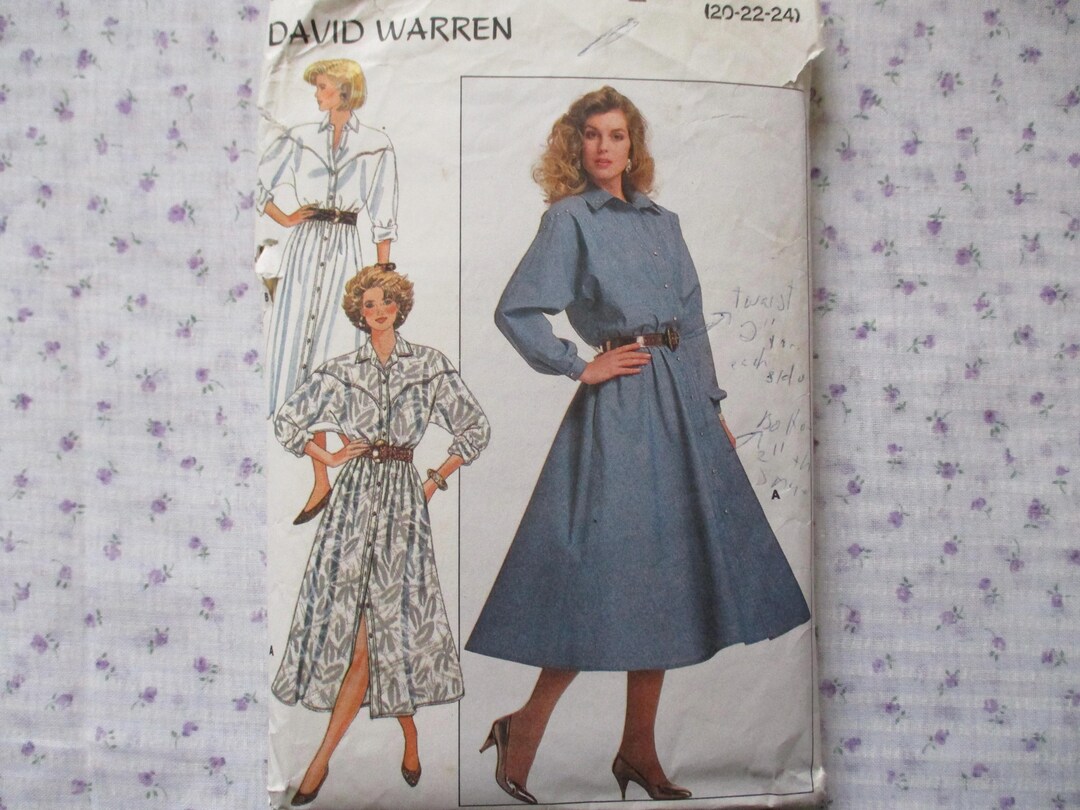 1980s Butterick Sewing Pattern 4917 David Warren Misses Dress Size 20 ...