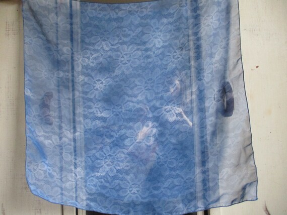 Vintage 1990s polyester scarf blue  sheer abstrac… - image 4