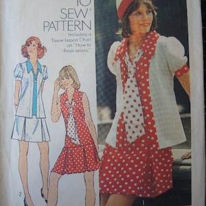 vintage 1970s simplicity sewing pattern 6085 unlined jacket short one piece dress and tie size 10