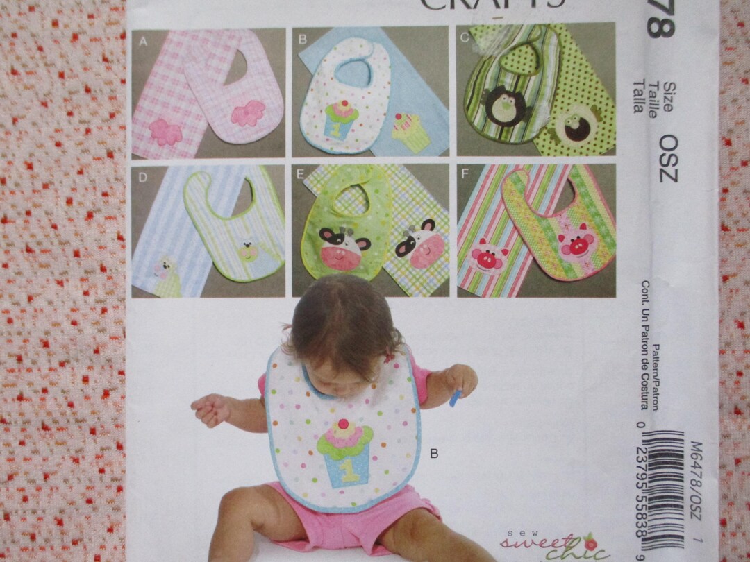2010s Mccalls Sewing Pattern 6478 Baby Infant Bibs and Burp Cloths ...