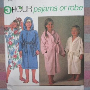 1990s Simplicity sewing pattern 8090 Childs  sleepwear nightshirt pajamas in two lengths and robe with tie belt sizes 5-6-6X UNCUT