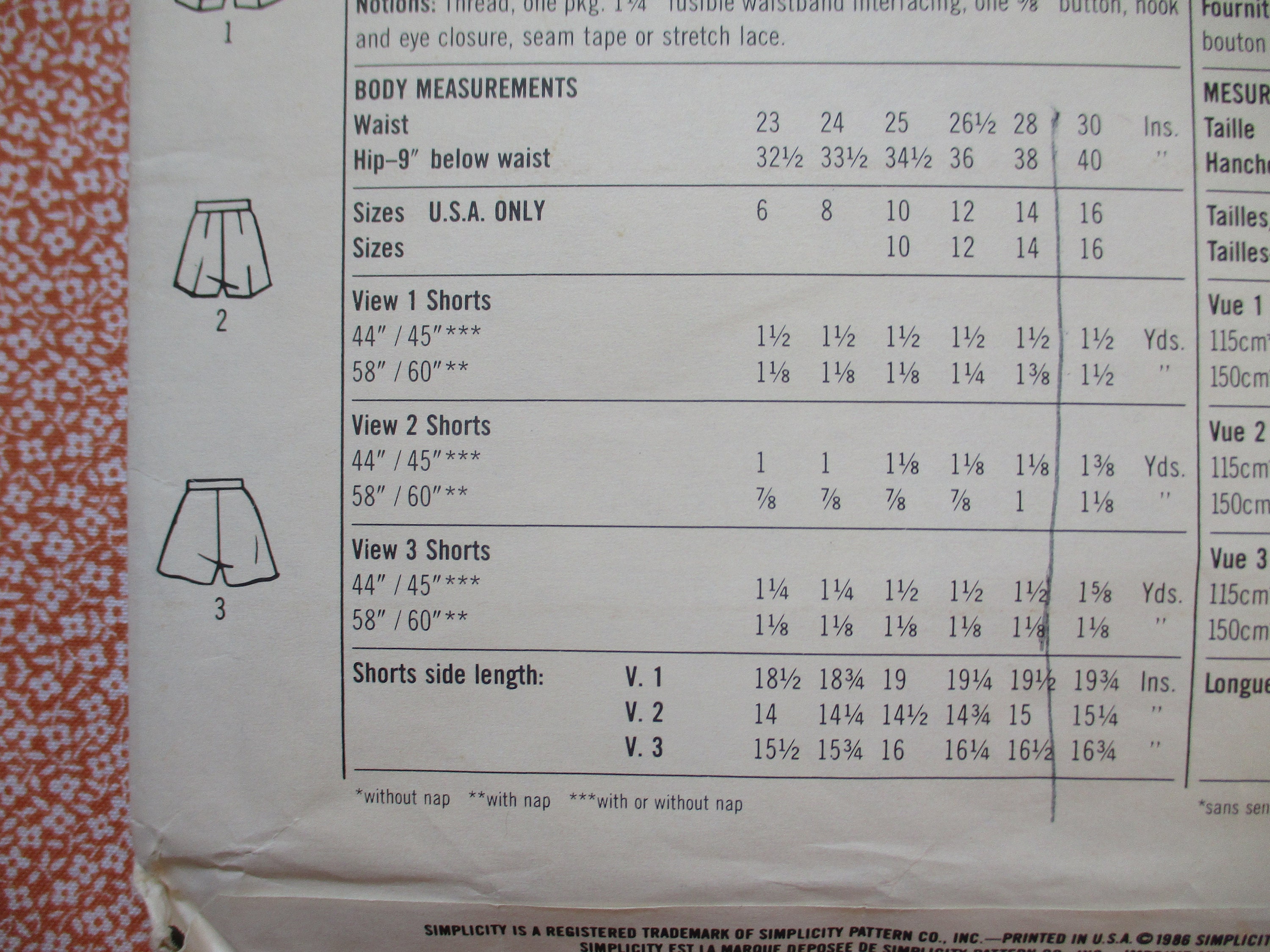 Vintage 1980s Simplicity Sewing Pattern 8087 Misses Shorts in Three ...