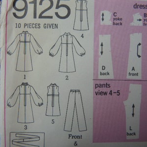 vintage 1970s simplicity sewing pattern 9125 dress or tunic and pants size 10 uncut image 3