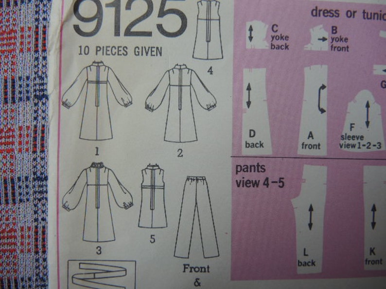 vintage 1970s simplicity sewing pattern 9125 dress or tunic and pants size 10 uncut image 3