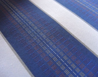 Vintage 1960s embroidered striped fabric cotton navy blue and white 36 inches wide BTY