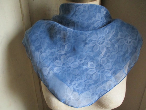 Vintage 1990s polyester scarf blue  sheer abstrac… - image 1