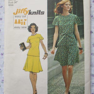 vintage 1970s Simplicity sewing pattern 6081 jiffy knits two piece short dress size 12