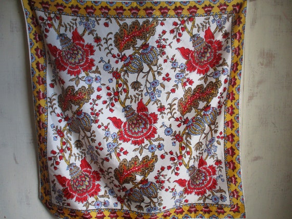 Vintage 1960s Glentex Scarf Nylon Ornate Floral Yellow Red  display picture 1