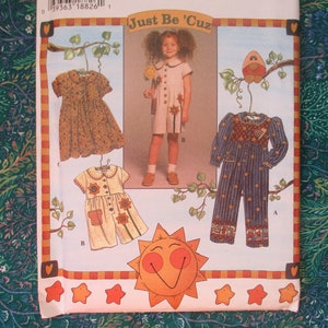 Patrón de costura Simplicity 7089 de los años 90 para mameluco y vestido de niña, tallas 5-6-6x, sin cortar