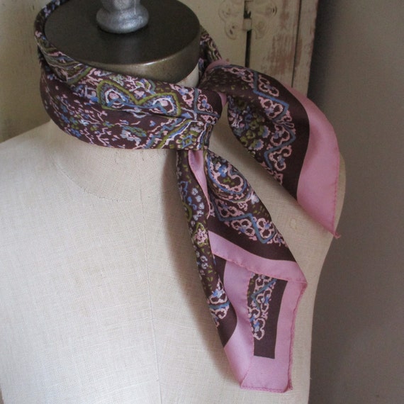 Vintage 1960s polyester  scarf made in Italy pink… - image 3