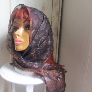 Vintage 1990s  long scarf sheer polyester abstract paisley 10 x 52 inches