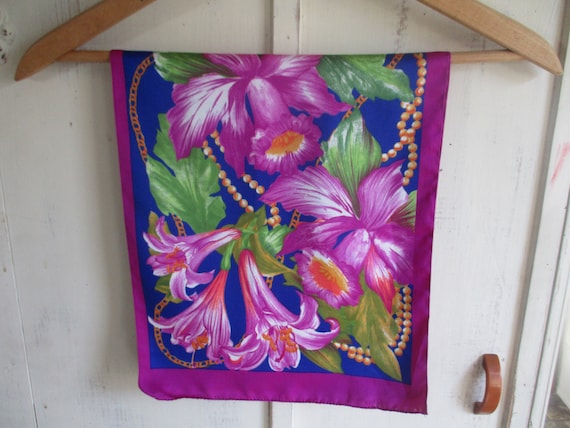 Vintage 1980s long scarf polyester bright purple … - image 1