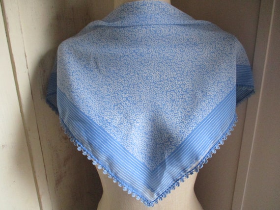 Vintage 1970s polyester scarf blue sheer small pr… - image 2