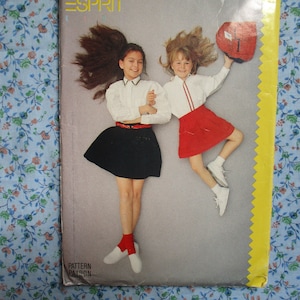 vintage 1980s Butterick Schnittmuster 6740 Esprit Kinder T-shirt und Rock Gr. 7-8-10