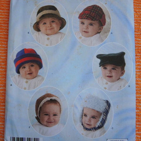 2000s sewing pattern Simplicity 3555 baby and  toddlers hats  UNCUT sizes XS-S-M-L