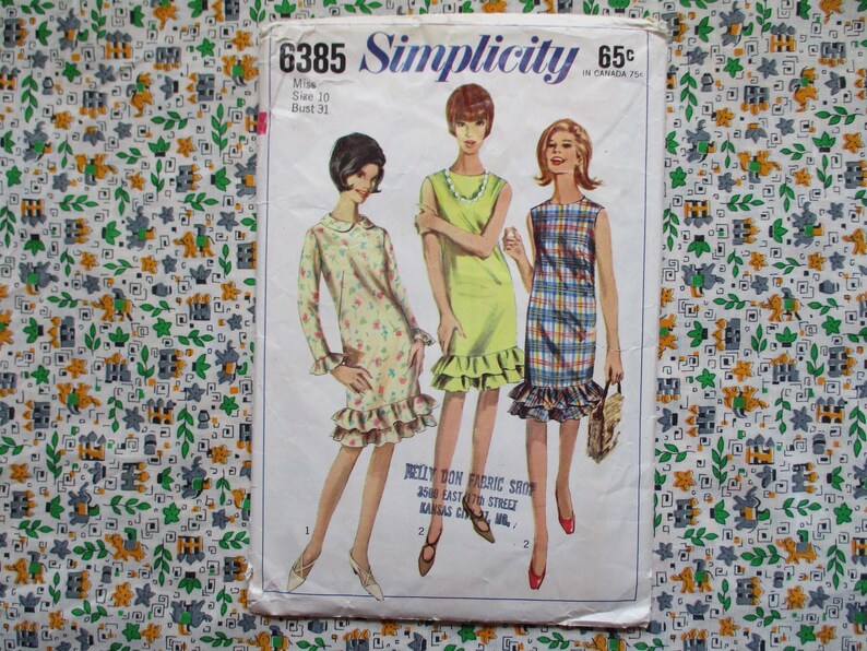 Vintage 1960s Simplicity Sewing Pattern 6385 One Piece Dress With ...