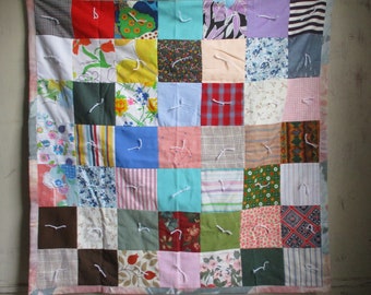 vintage baby quilt lap quilt never used fabric from the 1950s through the 1980s #4