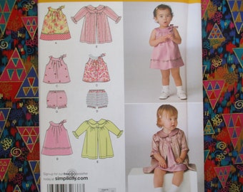 2000s sewing pattern Simplicity 2668 baby and  toddlers dress top panties and coat UNCUT sizes XXS-XS-S-M-L