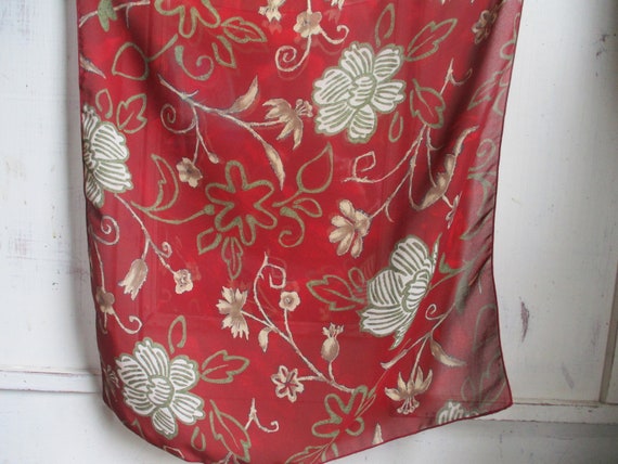 Vintage 1990s polyester scarf sheer abstract flor… - image 3