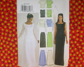 2000s sewing pattern Butterick 3756 misses Evening wear top and skirt size 12-14-16 UNCUT